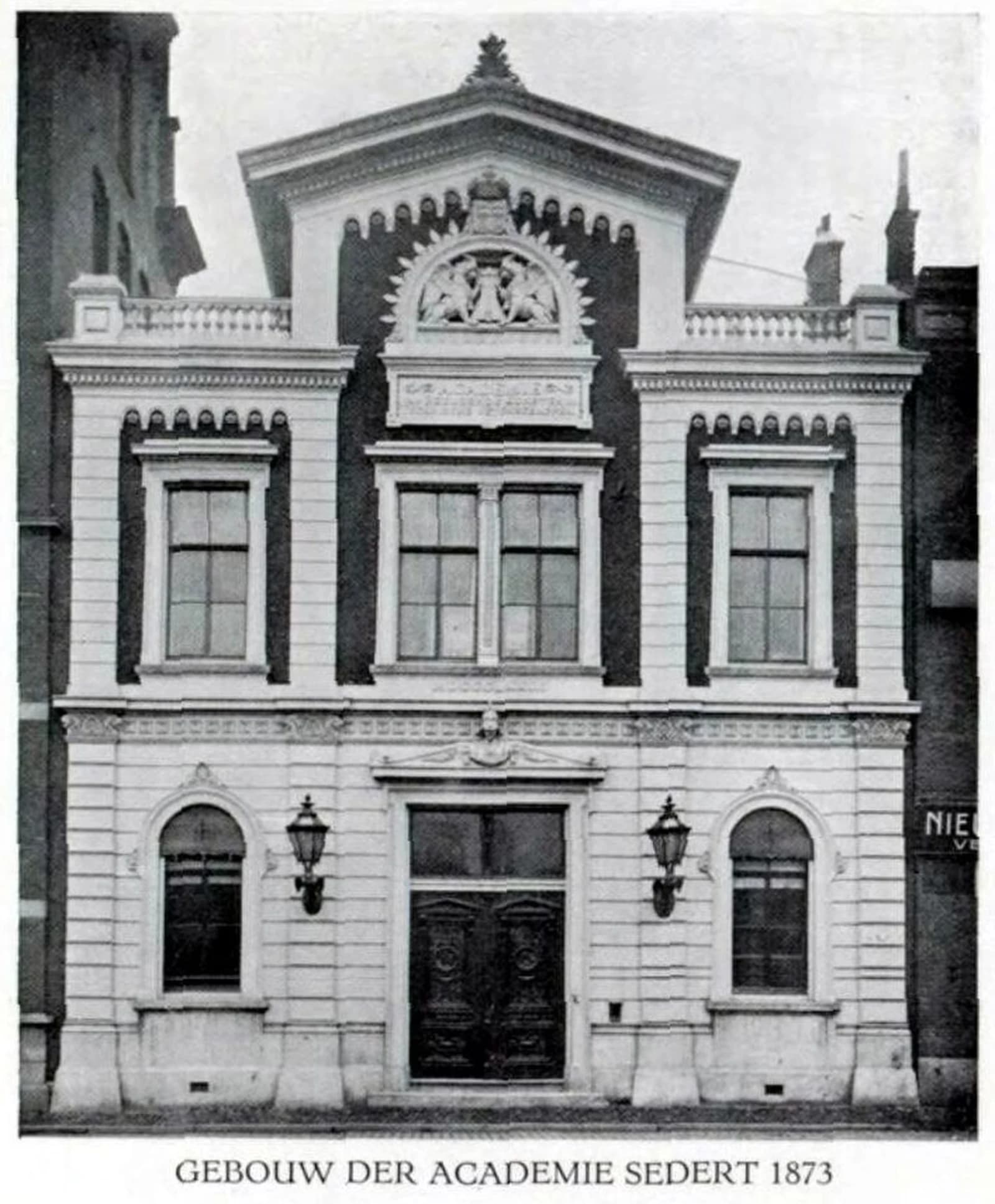 Historical photograph of the Academie van Beeldende Kunsten building in Rotterdam, circa 1926