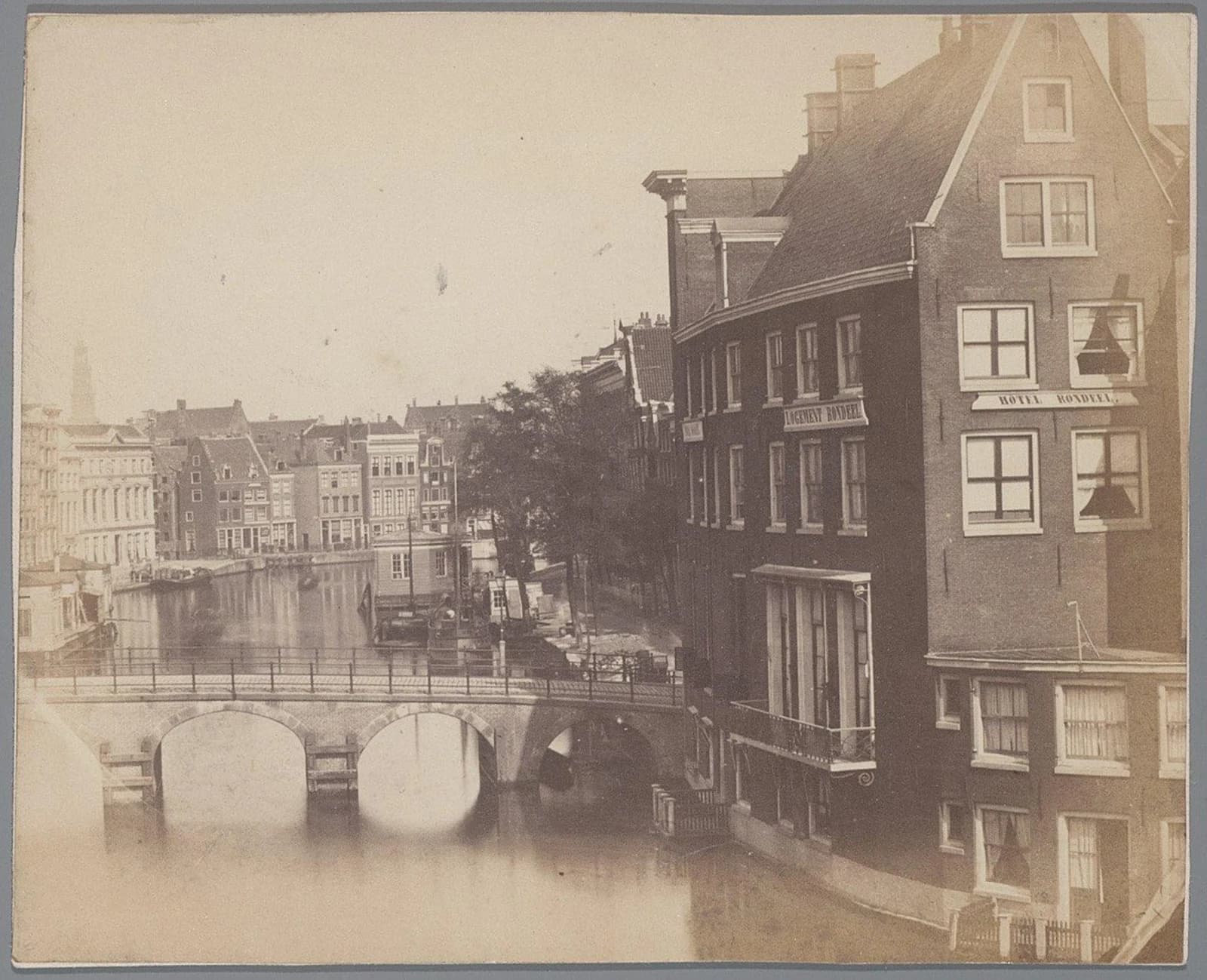 View of buildings along the Rokin in Amsterdam including Arti et Amicitiae, photographed by Jacob Olie in April 1862