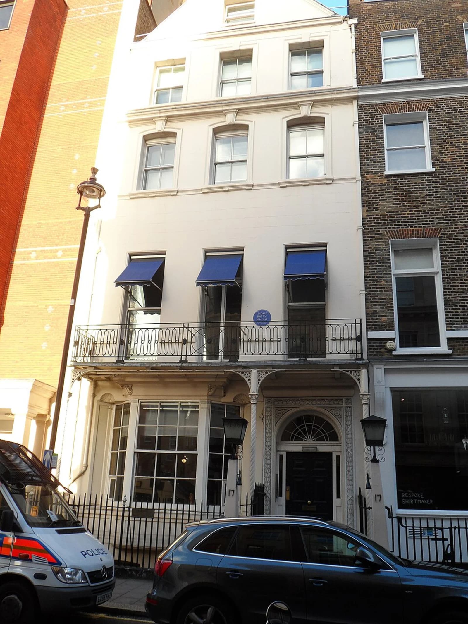 Georgian facade of 17 Savile Row in Mayfair, London, home of the Burlington Fine Arts Club from 1869 to 1951