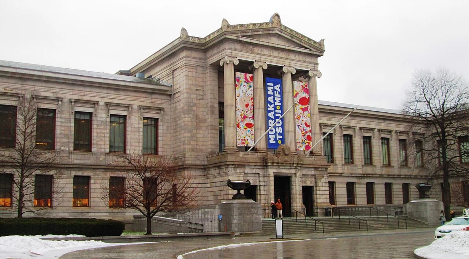 Northeast view of the Museum of Fine Arts Boston's Classical Revival Huntington Avenue facade