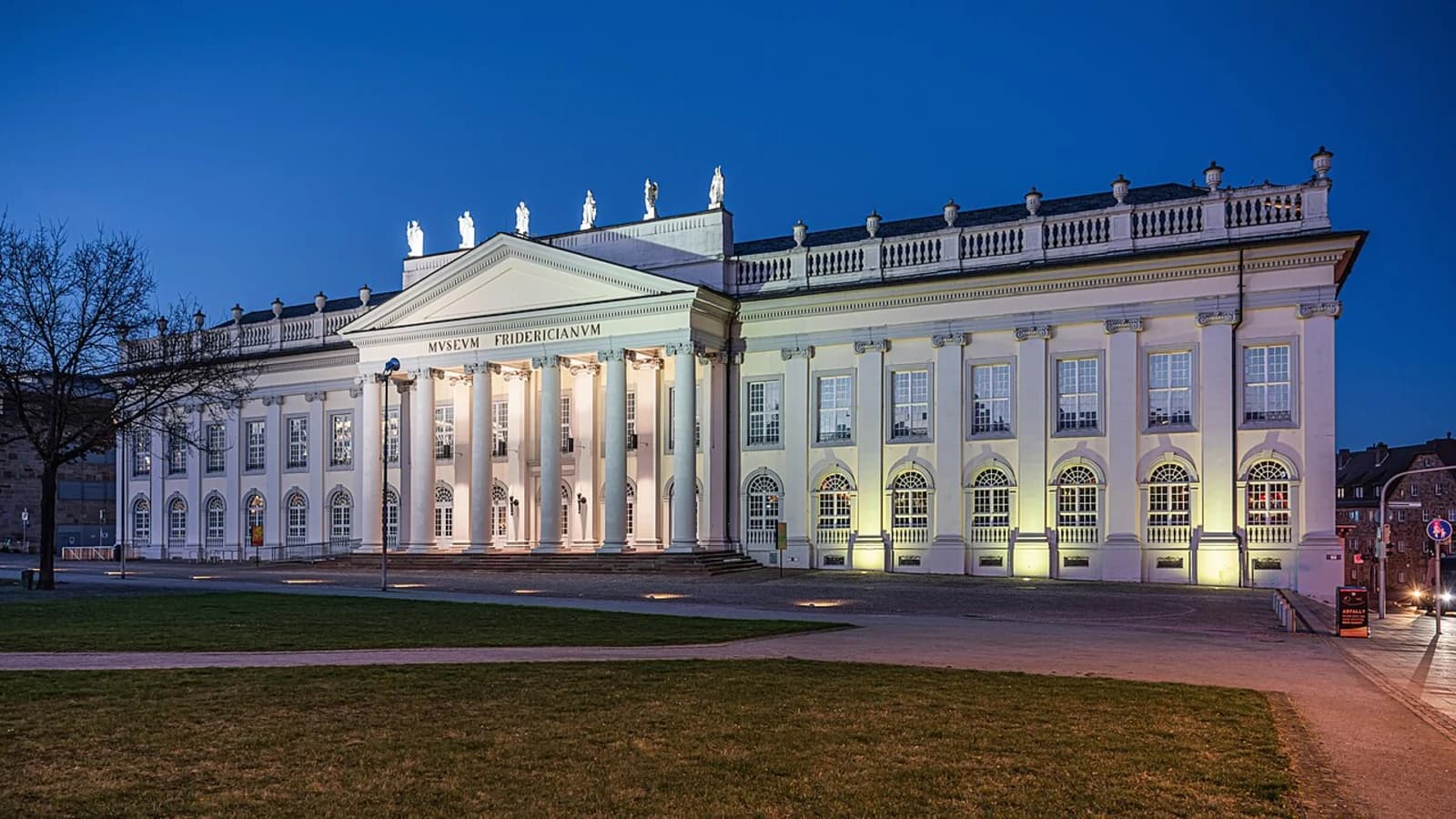 Museum Fridericianum at dusk on Friedrichsplatz in Kassel, Germany, home of the Museumslandschaft Hessen Kassel