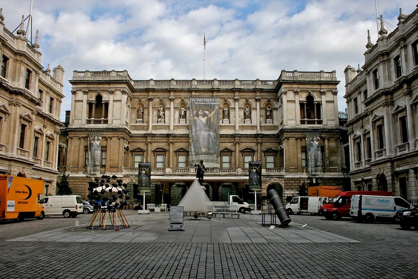The courtyard and facade of Burlington House, home of the Royal Academy of Arts, Piccadilly, London