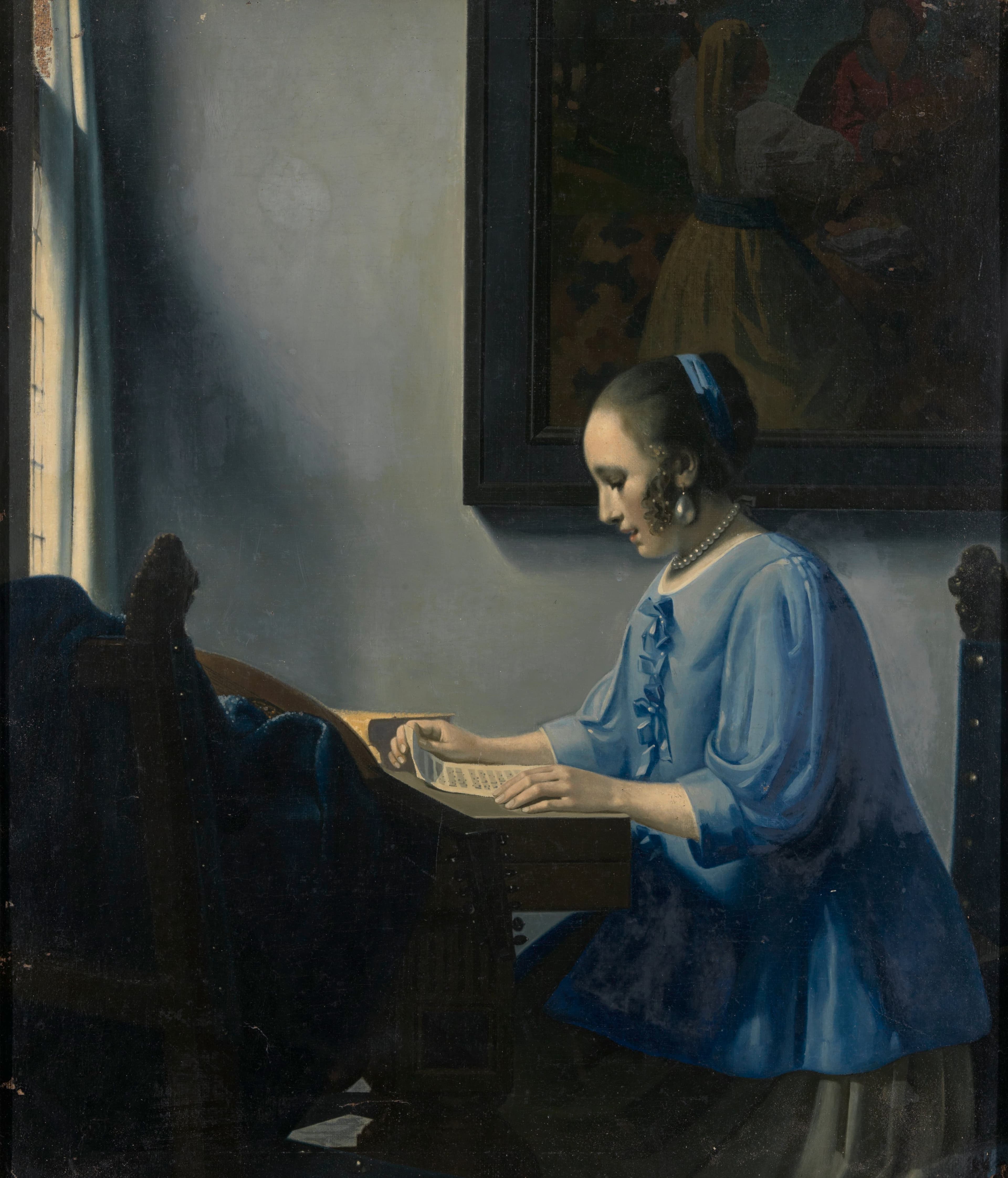 Lady Reading Music, a 1935-36 trial-piece forgery by Han van Meegeren after Vermeer's Woman in Blue Reading a Letter