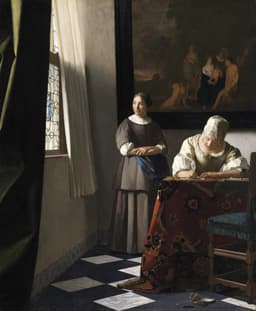 Lady Writing a Letter with her Maid by Johannes Vermeer