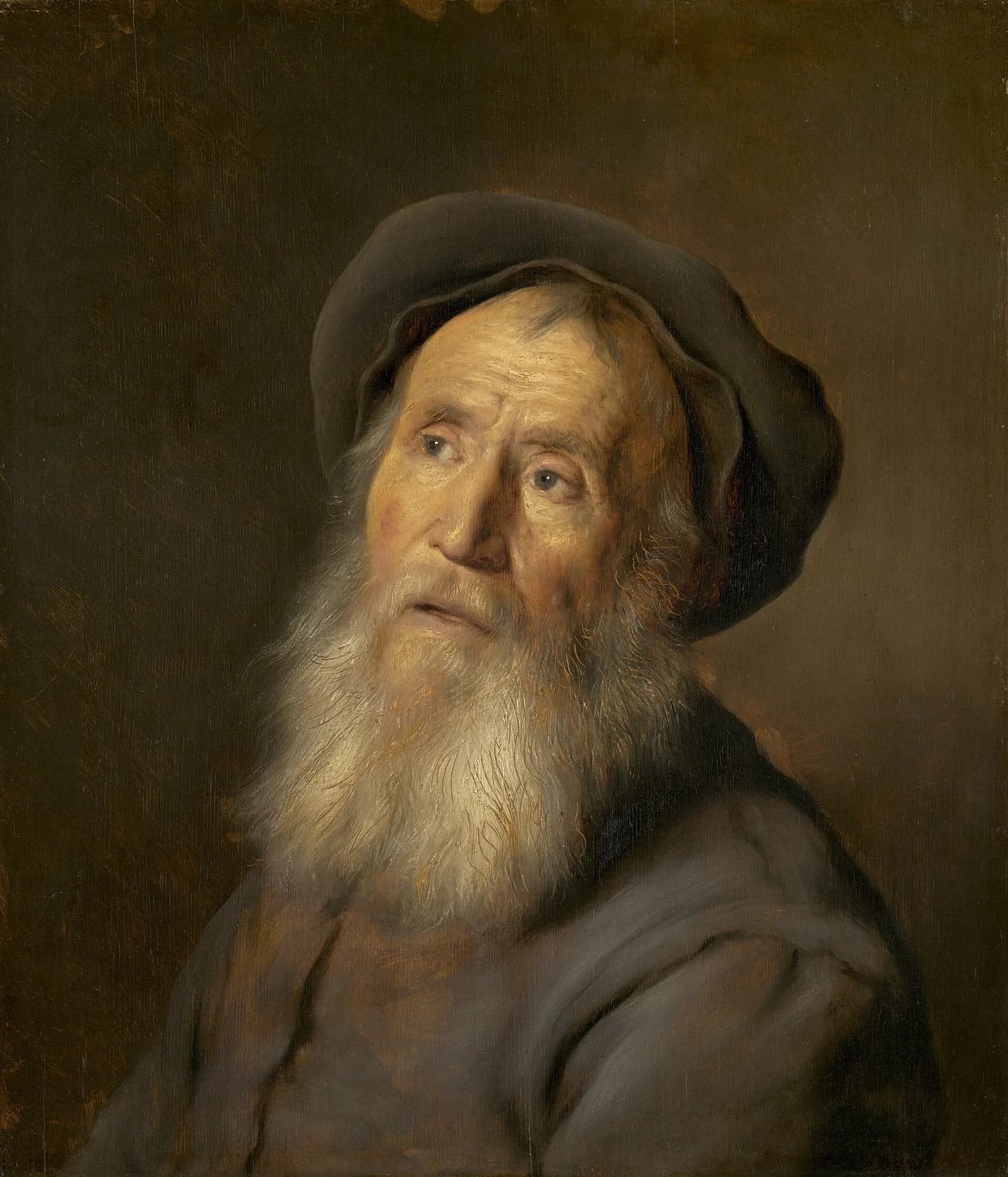 Bearded Man with a Beret by Jan Lievens, an old man with a full white beard and a soft beret