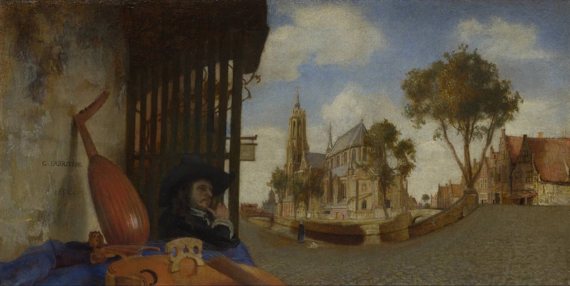A View of Delft, with a Musical Instrument Seller’s Stall by Carel Fabritius